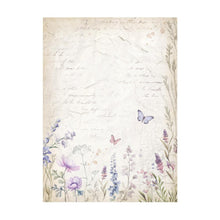 Load image into Gallery viewer, Stamperia - Assorted Rice Paper Backgrounds A6 - 8/Sheets - Lavender. Rice papers are wafer thin and can be used for wrapping, decoupage, painting, molding and are perfect for mixed media projects and other paper crafts. Available at Embellish Away located in Bowmanville Ontario Canada.
