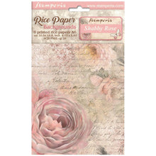 Load image into Gallery viewer, Stamperia - Assorted Rice Paper Backgrounds A6 - 8/Sheets - Shabby Rose. Rice papers are wafer thin and can be used for wrapping, decoupage, painting, molding and are perfect for mixed media projects and other paper crafts. Available at Embellish Away located in Bowmanville Ontario Canada.