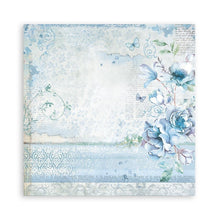 Load image into Gallery viewer, Stamperia - Polyester Fabric 12"X12" - 4/Pkg - Blue and Roseland. This fabric can be sewn by hand or machine, or used with craft glue. It can be washed by hand in cold water. Ready to use on greeting cards, mixed media, altered art and more. Available at Embellish Away located in Bowmanville Ontario Canada.