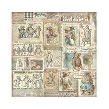 Load image into Gallery viewer, Stamperia - Polyester Fabric 12"X12" - 4/Pkg - Brocante Antiques. This fabric can be sewn by hand or machine, or used with craft glue. It can be washed by hand in cold water. Ready to use on greeting cards, mixed media, altered art and more. Available at Embellish Away located in Bowmanville Ontario Canada.