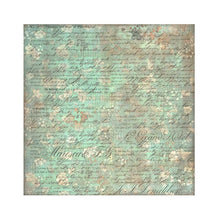 Load image into Gallery viewer, Stamperia - Polyester Fabric 12"X12" - 4/Pkg - Brocante Antiques. This fabric can be sewn by hand or machine, or used with craft glue. It can be washed by hand in cold water. Ready to use on greeting cards, mixed media, altered art and more. Available at Embellish Away located in Bowmanville Ontario Canada.