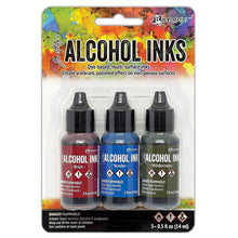 Load image into Gallery viewer, Tim Holtz - Alcohol Ink .5oz - 3/Pkg - Select from Drop Down. The alcohol inks by Ranger are dye based, multi-surface inks. They are acid free, permanent, quick drying and transparent. Available at Embellish Away located in Bowmanville Ontario. Expedition - Brick/Yonder/Wilderness