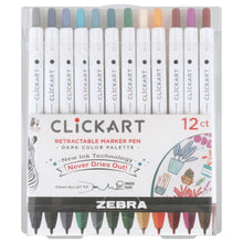 Load image into Gallery viewer, Zebra - CLiCKART Retractable Marker Pen Set - Dark Colour Palette (12pc). Perfect for journaling, colour coding, drawing, and writing. At Embellish Away in Bowmnaville Ontario Canada.
