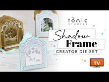 Load and play video in Gallery viewer, Tonic Studios - Die Set - Wedding Gatefold Shadow Frame Inserts. This captivating add-on set allows you to create stunning gatefold shadow frame cards with elegant scenes, delightful sentiments, and gorgeous decorative wedding elements. Available at Embellish Away located in Bowmanville Ontario Canada.