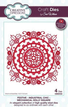 Load image into Gallery viewer, Creative Expressions - Festive Industrial Chic Collection - Mechanical Holly Square. Add a steampunk flair to your Christmas designs this year with the Industrial Chic Mechanical Holly Square. Designed by Sue Wilson. The Industrial Chic collection is an elegant collection of high quality steel dies designed to co-ordinate with each other. Includes 4 dies. Size: (Largest) 4.1 x 4.1 inches. Available at Embellish Away located in Bowmanville Ontario Canada.