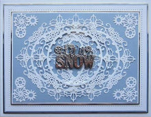 Load image into Gallery viewer, Creative Expressions - Festive Industrial Chic Collection - Mechanical Holly Square. Add a steampunk flair to your Christmas designs this year with the Industrial Chic Mechanical Holly Square. Designed by Sue Wilson. The Industrial Chic collection is an elegant collection of high quality steel dies designed to co-ordinate with each other. Includes 4 dies. Size: (Largest) 4.1 x 4.1 inches. Available at Embellish Away located in Bowmanville Ontario Canada. Card example by Brand Ambassador.