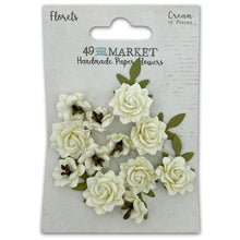 Load image into Gallery viewer, 49 And Market - Florets Paper Flowers - Cream. Pack includes 12 separate pieces. This pack of micro flowers range in size from approximately .5 to .875 inches. Some florals have tiny leaves attached. Flowers are handmade. Available at Embellish Away located in Bowmanville Ontario Canada.