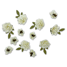Load image into Gallery viewer, 49 And Market - Florets Paper Flowers - Cream. Pack includes 12 separate pieces. This pack of micro flowers range in size from approximately .5 to .875 inches. Some florals have tiny leaves attached. Flowers are handmade. Available at Embellish Away located in Bowmanville Ontario Canada.