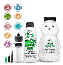 Load image into Gallery viewer, Bearly Art - Precision Craft Glue - The Bundle. 4 FL Oz, Tip Kit, Tip Cap, 11 FL Oz Bear Refill. CLEAR & FAST-DRYING, MULTIPLE-SIZED TIPS, WRINKLE & CLUMP RESISTANT, NON-TOXIC & FREEZE/THAW STABLE. Available at Embellish Away located in Bowmanville Ontario Canada.