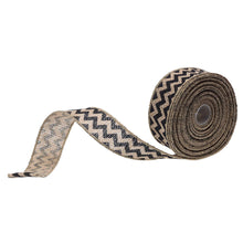 Load image into Gallery viewer, Burlap Ribbon - 1.5 inches - Black Chevron. Sold by12 inch lengths. Example: Purchase 36 inches, receive 36 inches all attached so you can cut to size. Available at Embellish Away located in Bowmanville Ontario Canada.