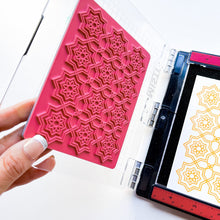 將圖片載入圖庫檢視器 Catherine Pooler - Background Stamp - Parisian Portico. Beautifully patterned tile was the inspiration behind the Parisian Portico Background Stamp. This repeating geometric patterned background stamp will add an elegant touch to your card. Try embossing and blending soft, spa colors over for a rustic feel. Available at Embellish Away located in Bowmanville Ontario Canada.