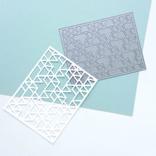 Load image into Gallery viewer, Catherine Pooler - Cover Plate Die - Triangle. A fun mountain and valley pattern that can create interesting backgrounds, or layer this fun geometric shaped die over colorful background technique pieces. Use it as a whole or mask shapes for a unique focal point to your projects. The Triangle Cover Plate Die A2 size card. Tip - Cut it out of heavy weight cardstock or acetate and create your own stencil. Available at Embellish Away located in Bowmanville Ontario Canada.