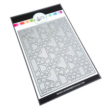 Load image into Gallery viewer, Catherine Pooler - Cover Plate Die - Triangle. A fun mountain and valley pattern that can create interesting backgrounds, or layer this fun geometric shaped die over colorful background technique pieces. Use it as a whole or mask shapes for a unique focal point to your projects. The Triangle Cover Plate Die A2 size card. Tip - Cut it out of heavy weight cardstock or acetate and create your own stencil. Available at Embellish Away located in Bowmanville Ontario Canada.