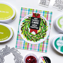 Load image into Gallery viewer, Catherine Pooler - Die - Tree Trimmings. Once you've clipped the tree and made the wreath, you will have a nice collection of Tree Trimmings! This versatile die was created to cut a lovely focal point wreath out of your card layer. Available at Embellish Away located in Bowmanville Ontario Canada. card example by brand ambassador.