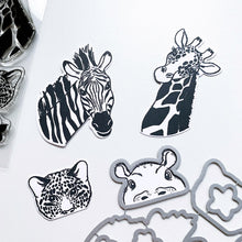 Load image into Gallery viewer, Catherine Pooler - Die Set - Take a Peek. The Take a Peek Dies coordinate with the Take a Peek Stamp set to create endless possibilities. Use the dies to cut out the giraffe, cheetah, hippo or zebra along with their extras for lots of fun and creativity. Available at Embellish Away located in Bowmanville Ontario Canada.