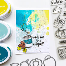 Load image into Gallery viewer, Catherine Pooler - Stamp Set - Fall Calls for Lattes. Chilly weather and soft falling leaves means a need for hot drinks!! The 6x8 Fall Calls for Lattes Stamp Set and coordinating Fall Calls for Lattes Dies has it all for coffee and hot drink lovers alike. Available at Embellish Away located in Bowmanville Ontario Canada. Card example by Catherine Pooler.