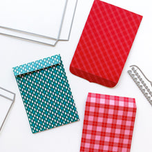 Load image into Gallery viewer, Catherine Pooler - Dies - Notecard Envelope. Create your own adorable notecard sized envelope with our Notecard Envelope Die. This pair of dies will work with our 6x6" paper to create two cut and scored pieces that you can easily adhere together to create custom envelopes. The envelope is measures at 3 3/4" x 5 1/2" and is a perfect fit for a 3.5" x 5" CP Notecard or 4 Bar sized card base. Available at Embellish Away located in Bowmanville Ontario Canada. patterned paper die cut examples.