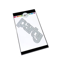 Load image into Gallery viewer, Catherine Pooler - Dies - Party Word. Time to Party with the Party Word Die! This fun layered word die includes a background frame die and letter dies spelling out PARTY! Create a fun background layer with ink colors or patterned paper and pop your letters over top to create an eye-catching sentiment. Available at Embellish Away located in Bowmanville Ontario Canada.