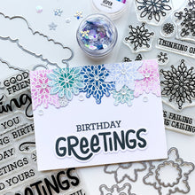 Cargar imagen en el visor de la galería, Catherine Pooler - Dies - Scrolling Snowflakes. Cut out the 8 (eight) different snowflakes from the Scrolling Snowflakes Stamp Set with these Scrolling Snowflakes Dies. Create layers and patterns with all of the different snowflakes. Available at Embellish Away located in Bowmanville Ontario Canada. Card design by brand ambassador.