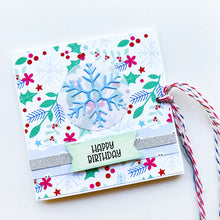 Load image into Gallery viewer, Catherine Pooler - Patterned Paper - Snow Day Birthday. The Snow Day Birthday Patterned Paper combines a frosty color combo with a birthday motif! Snowmen, holly filled florals and party hats are among some of the patterns and prints in this sweet pack. Available at Embellish Away located in Bowmanville Ontario Canada. card example by brand ambassador.