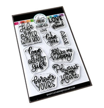 Load image into Gallery viewer, Catherine Pooler - Sentiments Stamp Set - Forever Yours. When making cards for Valentine's Day, you need a just right sentiment for everyone you love. Enter the Forever Yours Sentiments Stamp Set. Available at Embellish Away located in Bowmanville Ontario Canada.