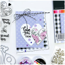 Load image into Gallery viewer, Catherine Pooler - Sentiments Stamp Set - Forever Yours. When making cards for Valentine's Day, you need a just right sentiment for everyone you love. Enter the Forever Yours Sentiments Stamp Set. Available at Embellish Away located in Bowmanville Ontario Canada. Example by brand ambassador.