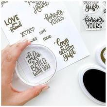 Load image into Gallery viewer, Catherine Pooler - Sentiments Stamp Set - Forever Yours. When making cards for Valentine's Day, you need a just right sentiment for everyone you love. Enter the Forever Yours Sentiments Stamp Set. Available at Embellish Away located in Bowmanville Ontario Canada.