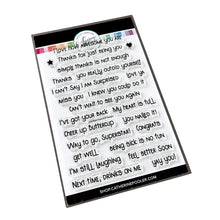 Load image into Gallery viewer, Catherine Pooler - Sentiments Stamp Set - Just Right Duos. Try one line or stack two with the Just Right Duos Sentiments Stamp Set! This fun grouping of sentiments covers a wide range of occasions and works great to create inside/out sentiments too. Available at Embellish Away located in Bowmanville Ontario Canada.