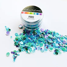 Load image into Gallery viewer, Catherine Pooler - Sequin Mix - Paris. Sitting in a sidewalk cafe alongside the Seine in the spring...sipping coffee and nibbling on sweet macarons. This is the Parisian dream! The Paris Sequin Mix is a jar of confection in shades that coordinate with Minted, Oh Boy! and Sixteen Candles Inks. Available at Embellish Away located in Bowmanville Ontario Canada.