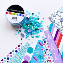 Load image into Gallery viewer, Catherine Pooler - Sequin Mix - Paris. Sitting in a sidewalk cafe alongside the Seine in the spring...sipping coffee and nibbling on sweet macarons. This is the Parisian dream! The Paris Sequin Mix is a jar of confection in shades that coordinate with Minted, Oh Boy! and Sixteen Candles Inks. Available at Embellish Away located in Bowmanville Ontario Canada.