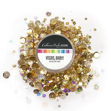 Cargar imagen en el visor de la galería, Catherine Pooler - Sequin Mix - Vegas Baby. Add a touch of gold glamour to your projects with the Vegas, Baby sequin mix! Approx. 1 Tablespoon mixture of gold, sparkling hologram & clear sequins, plus beads. In a clear screw top round container. Available at Embellish Away located in Bowmanville Ontario Canada.