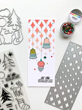 Load image into Gallery viewer, Catherine Pooler - Slimline Cover Plate Die - Marquise. The Marquise Slimline Cover Plate die has a gradient diamond pattern that mirrors the shape of a marquise cut. This cover plate will add wonderful texture to a classy card just layered on white over white. You could also blend some colors behind it to create a sparkly bit of movement on your card. The Marquise Slimline Die measures 3.5" x 8.5". Available at Embellish Away located in Bowmanville Ontario Canada. Card By Catherine Pooler