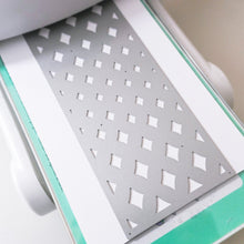 Load image into Gallery viewer, Catherine Pooler - Slimline Cover Plate Die - Marquise. The Marquise Slimline Cover Plate die has a gradient diamond pattern that mirrors the shape of a marquise cut. This cover plate will add wonderful texture to a classy card just layered on white over white. You could also blend some colors behind it to create a sparkly bit of movement on your card. The Marquise Slimline Die measures 3.5" x 8.5". Available at Embellish Away located in Bowmanville Ontario Canada.