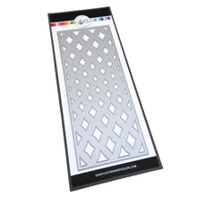 Load image into Gallery viewer, Catherine Pooler - Slimline Cover Plate Die - Marquise. The Marquise Slimline Cover Plate die has a gradient diamond pattern that mirrors the shape of a marquise cut. This cover plate will add wonderful texture to a classy card just layered on white over white. You could also blend some colors behind it to create a sparkly bit of movement on your card. The Marquise Slimline Die measures 3.5" x 8.5". Available at Embellish Away located in Bowmanville Ontario Canada.