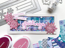 Load image into Gallery viewer, Catherine Pooler - Slimline Die - Winter Frames. Inspired by our classic Chalkboard Frames Dies we have the Winter Frames Slimline Dies. This pair of large woodgrain embossed frames are formatted for a slimline card base or layer. Available at Embellish Away located in Bowmanville Ontario Canada. Card designed by Catherine Pooler.