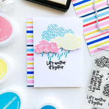 Load image into Gallery viewer, Catherine Pooler - Stamp Set - April Showers. Even a cloudy day can be a good day with a friend! The April Showers Stamp Set includes three patterned clouds and one solid cloud for creating fantastic backgrounds. Available at Embellish Away located in Bowmanville Ontario Canada. Example by brand ambassador.