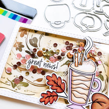 Load image into Gallery viewer, Catherine Pooler - Stamp Set - Fall Calls for Lattes. Chilly weather and soft falling leaves means a need for hot drinks!! The 6x8 Fall Calls for Lattes Stamp Set and coordinating Fall Calls for Lattes Dies has it all for coffee and hot drink lovers alike. Available at Embellish Away located in Bowmanville Ontario Canada. Card example by Catherine Pooler.