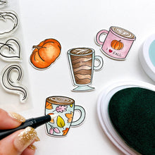 Load image into Gallery viewer, Catherine Pooler - Stamp Set - Fall Calls for Lattes. Chilly weather and soft falling leaves means a need for hot drinks!! The 6x8 Fall Calls for Lattes Stamp Set and coordinating Fall Calls for Lattes Dies has it all for coffee and hot drink lovers alike. Available at Embellish Away located in Bowmanville Ontario Canada.