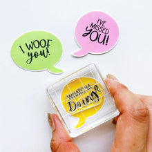 Load image into Gallery viewer, Catherine Pooler - Stamp Set - Look Who's Talking. If your furry friends could talk...what might they say? The cute pet pun messages fit inside in the speech bubbles of the Look Who's Talking Dies! Available at Embellish Away located in Bowmanville Ontario Canada.