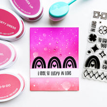 Load image into Gallery viewer, Catherine Pooler - Stamp Set - Lucky Charm. The Lucky Charm Stamp Set is full of little icons and borders for creating fun cards and backgrounds. Pair it with our Lucky Word die and Clovers & Blooms Stamp set for all your friendship card needs. Available at Embellish Away located in Bowmanville Ontario Canada. Card example by brand ambassador.