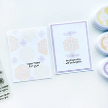 गैलरी व्यूवर में इमेज लोड करें, Catherine Pooler - Stamp Set - Ornamental Thoughts. The line art medallions and sentiments in the Ornamental Thoughts Stamp Stamp Set pair perfectly with the Peace in Flight Stamp Set featuring ornately decorated dove and swan stamps to grace your cards. Available at Embellish Away located in Bowmanville Ontario Canada. Card example by brand ambassador.