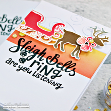 Load image into Gallery viewer, Catherine Pooler - Stamp Set - Sleigh Ride. What could be better then a ride through the snow? With the Sleigh Ride Stamp Set you can ride through the snow in the back of reindeer drawn sleigh and pull your tree from the forest on the back of your pickup truck. Don't forget you thermos of hot cocoa while out in the snow enjoying your day! Available at Embellish Away located in Bowmanville Ontario Canada. Card made by Ashlee McGregor.