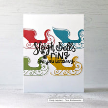 Load image into Gallery viewer, Catherine Pooler - Stamp Set - Sleigh Ride. What could be better then a ride through the snow? With the Sleigh Ride Stamp Set you can ride through the snow in the back of reindeer drawn sleigh and pull your tree from the forest on the back of your pickup truck. Don't forget you thermos of hot cocoa while out in the snow enjoying your day! Available at Embellish Away located in Bowmanville Ontario Canada. Card made by Emily Leiphart.