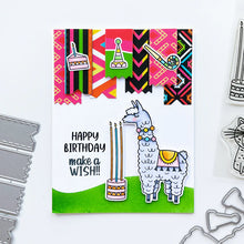 Load image into Gallery viewer, Catherine Pooler - Stamp & Die Set - Birthday Fiesta. Feliz Cumpleaños! It's a Birthday Fiesta and the llama and Jaguar are ready to party! These Peruvian friends can blow out the candles and chop down on some cake. Available at Embellish Away located in Bowmanville Ontario Canada. Example by brand ambassador.