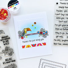 Load image into Gallery viewer, Catherine Pooler - Stamp & Die Set - Jungle Amigos. Send a jungle greeting to your friend and let them know "things are about to get wild"! The Jungle Amigos Set features a happy sloth and his toucan friend who are ready to hang out on your next card. Available at Embellish Away located in Bowmanville Ontario Canada. Example by brand ambassador.