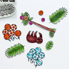 Load image into Gallery viewer, Catherine Pooler - Stamp & Die Set - Jungle Amigos. Send a jungle greeting to your friend and let them know "things are about to get wild"! The Jungle Amigos Set features a happy sloth and his toucan friend who are ready to hang out on your next card. Available at Embellish Away located in Bowmanville Ontario Canada.