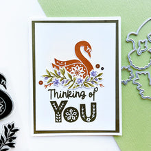 Load image into Gallery viewer, Catherine Pooler - Stamp & Die Set - Peace In Flight. The Peace in Flight Stamp Set features ornately decorated dove and swan stamps to grace your cards. Available at Embellish Away located in Bowmanville Ontario Canada. card example by brand ambassador.