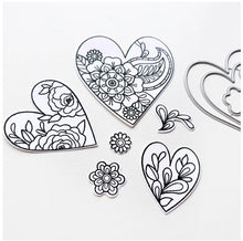 Load image into Gallery viewer, Catherine Pooler - Stamp & Die Set - Yours Truly. Send all your love with the Yours Truly Stamp & Die Set. This set of line-art heart stamps are adorned with floral and paisley patterns. Use one or layer more than one die cut heart on your card. Available at Embellish Away located in Bowmanville Ontario Canada.