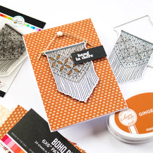 Load image into Gallery viewer, Catherine Pooler - Stamp & Dies Set - Hang in There. When you need to send a little encouragement, do it with the Hang in There Stamp Set. This 3x4 stamp set features a macrame wall hanging stamp and a tiny "hang in there" sentiment. Available at Embellish Away located in Bowmanville Ontario Canada. Card example by brand ambassador.