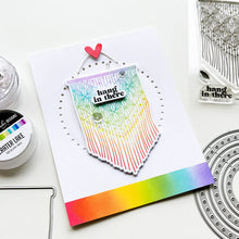 Load image into Gallery viewer, Catherine Pooler - Stamp & Dies Set - Hang in There. When you need to send a little encouragement, do it with the Hang in There Stamp Set. This 3x4 stamp set features a macrame wall hanging stamp and a tiny "hang in there" sentiment. Available at Embellish Away located in Bowmanville Ontario Canada. Card example by brand ambassador.
